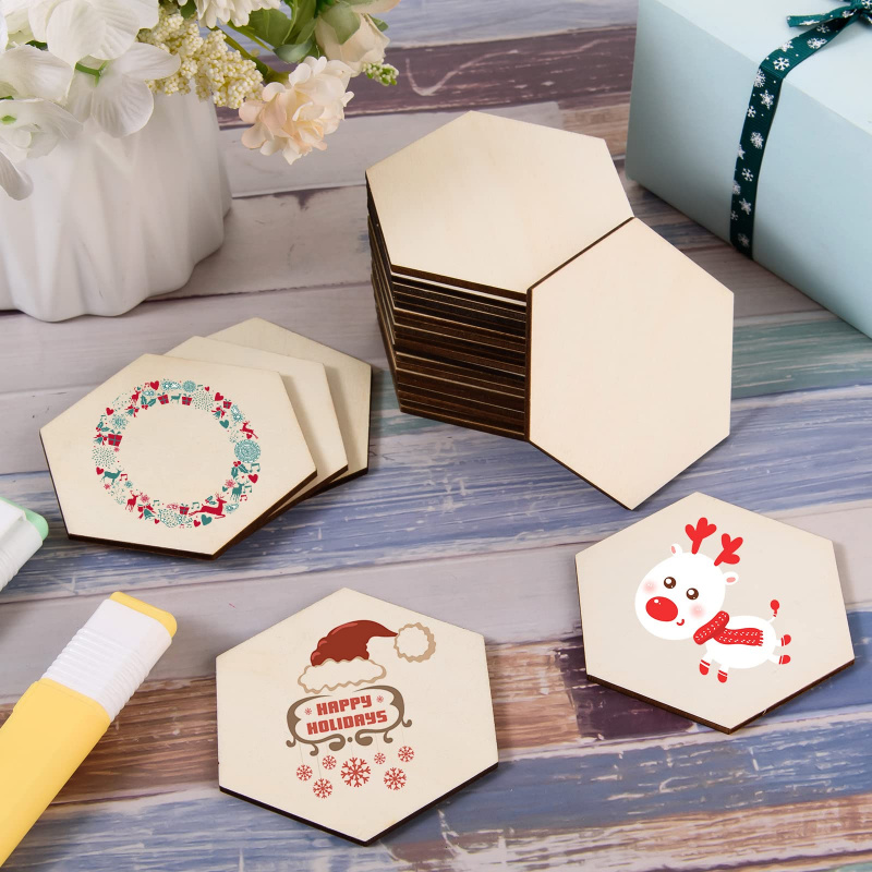 Christmas Craft Embellishment - Disques hexagonaux en bois de 5