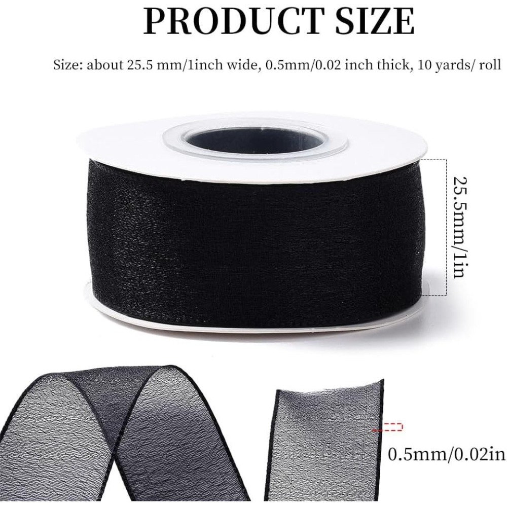 Ruban en organza noir de 1 pou - Organza Ribbon Spool avis et prix
